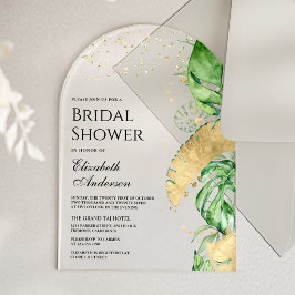 Tropical Gold Monstera Palm Bridal Shower Acryl Uitnodigingen