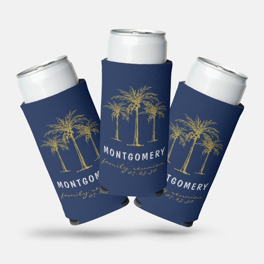 Tropical Gold Palm Trees Family Reunion Custom Seltzer Blikjeskoeler