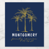 Tropical Gold Palm Trees Family Reunion Custom Wijn Etiket (Enkel label)