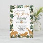 Tropical Gold Safari Animals Oerwoud Baby shower Kaart (Staand voorkant)
