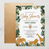 Tropical Gold Safari Animals Oerwoud Baby shower Kaart (Voorkant / Achterkant)