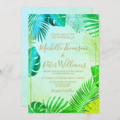 tropical gold watercolor wedding kaart (Voorkant / Achterkant)