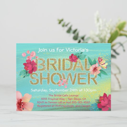Tropical Golden Breeze Bridal Shower Uitnodiging (Staand voorkant)