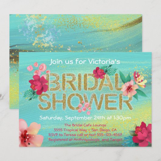 Tropical Golden Breeze Bridal Shower Uitnodiging (Voorkant / Achterkant)