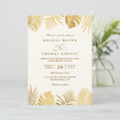 Tropical Golden Paradise Elegant QR Code Wedding Kaart (Staand voorkant)