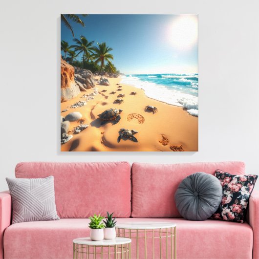 Tropical Golden Shell Beach Chic Canvas Afdruk (Insitu (Woonkamer))