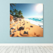 Tropical Golden Shell Beach Chic Canvas Afdruk (Insitu (Houten vloer))