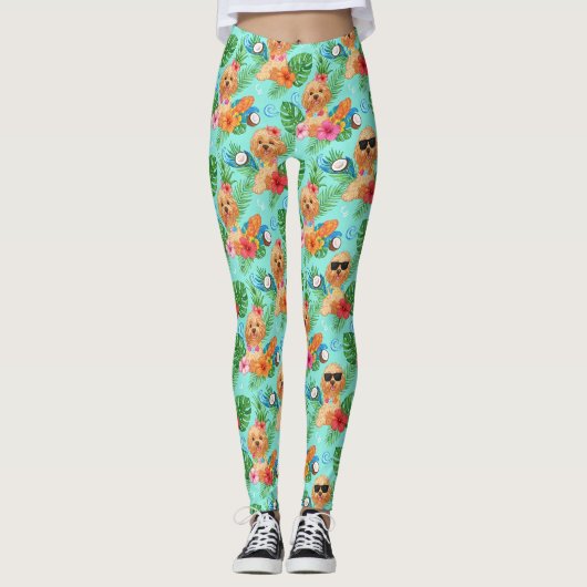 Tropical Goldendoodle Beach Vibes Leggings (Voorkant)