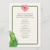 Tropical Green and Pink Flower Coastal Wedding Programmakaart (Voorkant)