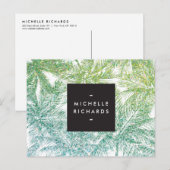 Tropical Green/Aqua Glitter Palms Briefkaart (Voorkant / Achterkant)