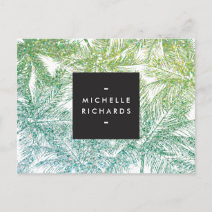Tropical Green/Aqua Glitter Palms Briefkaart
