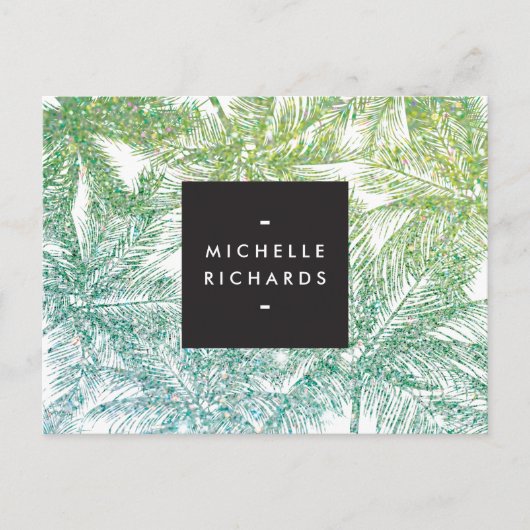Tropical Green/Aqua Glitter Palms Briefkaart (Voorkant)