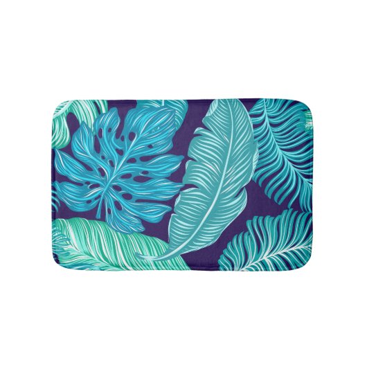 Tropical Green Blue Leaves Pattern Badmat (Voorkant)