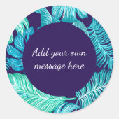 Tropical Green Blue Leaves Pattern Custom Text Ronde Sticker (Voorkant)