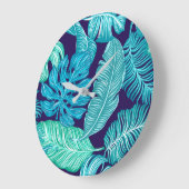 Tropical Green Blue Leaves Pattern Grote Klok (Hoek)
