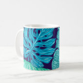 Tropical Green Blue Leaves Pattern Koffiemok (Voorkant links)
