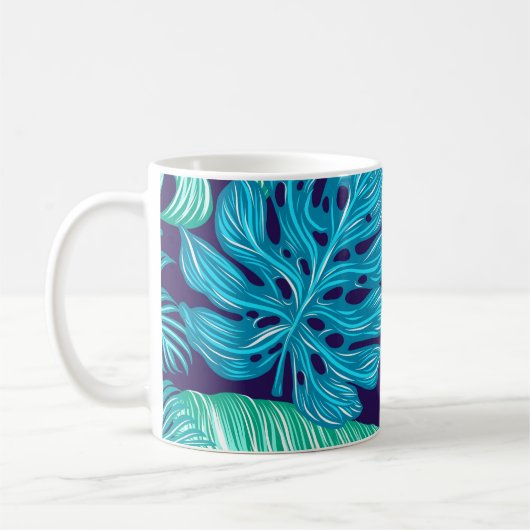 Tropical Green Blue Leaves Pattern Koffiemok (Links)