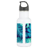 Tropical Green Blue Leaves Pattern Monogram Waterfles (Achterkant)