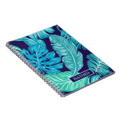 Tropical Green Blue Leaves Pattern Personalised Notitieboek (Rechterzijde)