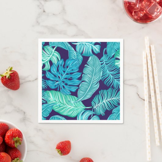 Tropical Green Blue Leaves Pattern Servet (Insitu)
