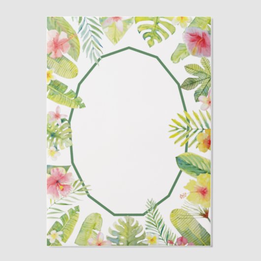 Tropical Green Foliage Red Hibiscus Vellum Uitnodigingen (Voorkant)