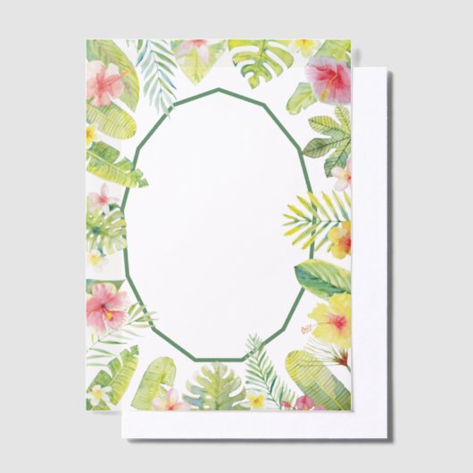 Tropical Green Foliage Red Hibiscus Vellum Uitnodigingen (Offset)