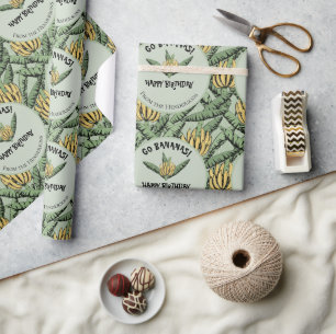 Tropical Green Go Bananas Happy Birthday Banaan Cadeaupapier