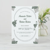 Tropical Green Leaf Wedding Invitation Kaart (Staand voorkant)
