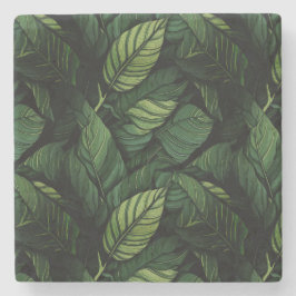 Tropical Green Leaves  Housewarming Gift Stenen Onderzetter