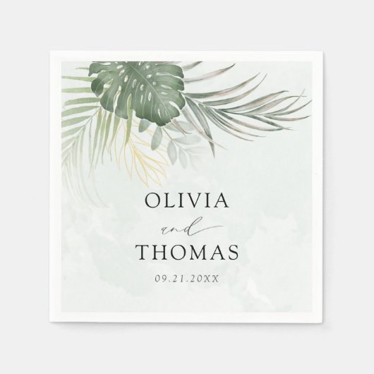 Tropical Green Monstera Coastal Wedding Servet (Voorkant)