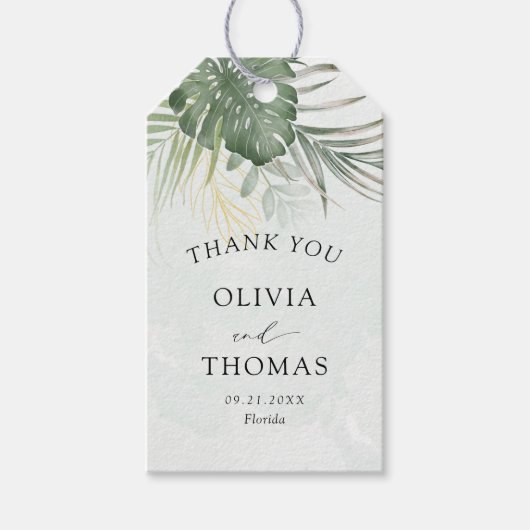 Tropical Green Monstera Thank You Wedding Cadeaulabel (Voorkant)