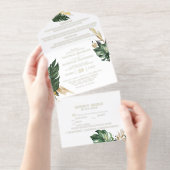 Tropical Green Palm & Banana Leaf Wedding  All In One Uitnodiging (Uittrekbaar)