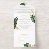 Tropical Green Palm & Banana Leaf Wedding  All In One Uitnodiging (Binnenkant)
