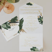 Tropical Green Palm & Banana Leaf Wedding All In One Uitnodiging