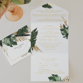 Tropical Green Palm & Banana Leaf Wedding  All In One Uitnodiging