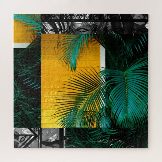 Tropical Green Palm Frond Yellow Rectangle Pattern Legpuzzel (Horizontaal)