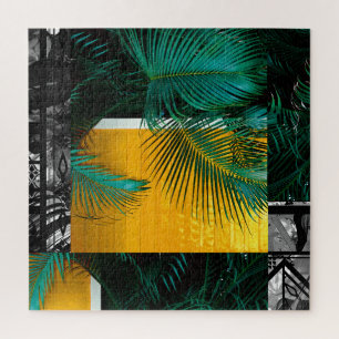 Tropical Green Palm Frond Yellow Rectangle Pattern Legpuzzel