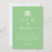 Tropical Green Palm Initials Photo Wedding  Bedankkaart (Voorkant)