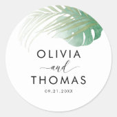Tropical Green Palm Leaf Wedding Favor  Ronde Sticker (Voorkant)
