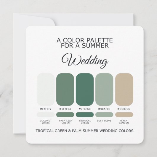 Tropical Green Palm Summer Wedding Palette Card Kaart (Voorkant)