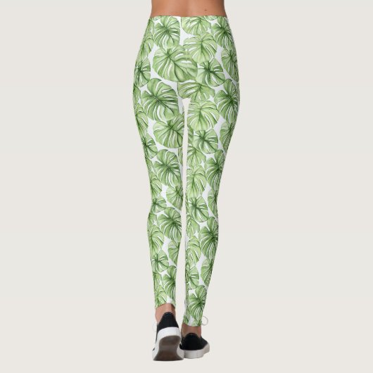 Tropical Green Palm Tree Leaves Leggings (Achterkant)