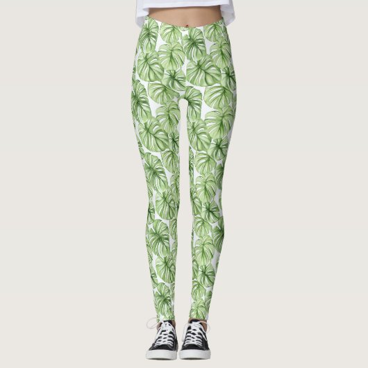Tropical Green Palm Tree Leaves Leggings (Voorkant)
