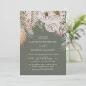 Tropical Green Pampas Grass & Floral Wedding Kaart (Staand voorkant)