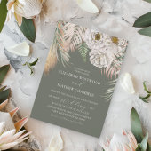 Tropical Green Pampas Grass & Floral Wedding Kaart