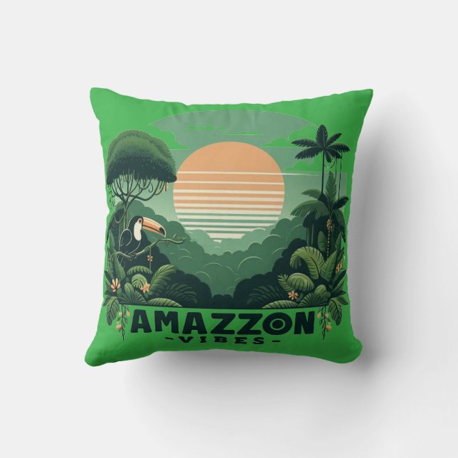Tropical Green Retro Toucan Amazon Vibes Kussen (Achterkant)