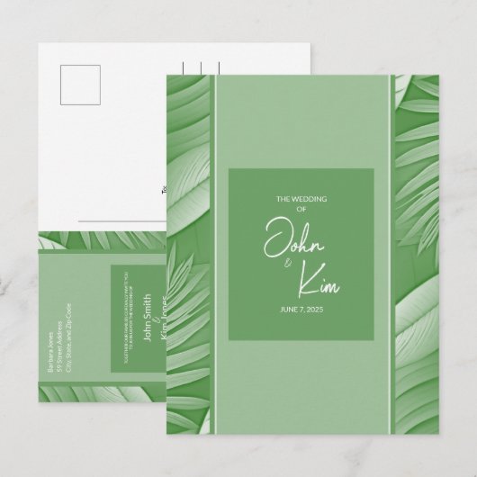 Tropical Green Theme Wedding Invitation Briefkaart (Voorkant / Achterkant)