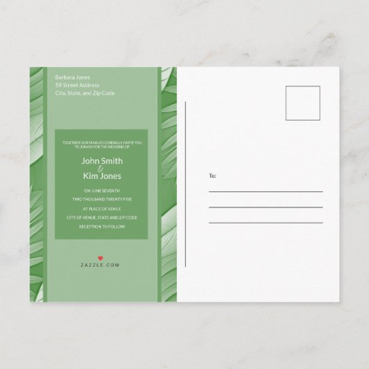 Tropical Green Theme Wedding Invitation Briefkaart (Achterkant)
