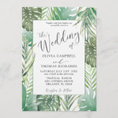 Tropical Green Watercolor Palm Wedding Kaart (Voorkant)