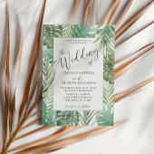 Tropical Green Watercolor Palm Wedding Kaart