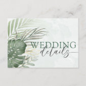 Tropical Green Watercolor Wedding Details Informatiekaartje (Voorkant)